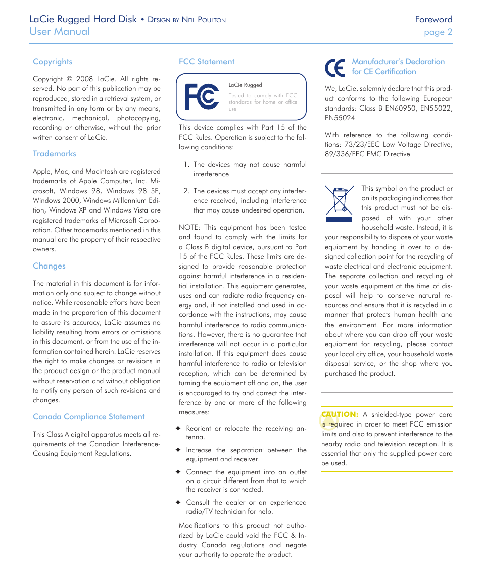 User manual, Lacie rugged hard disk | LaCie Rugged Hard Disk User Manual | Page 2 / 28