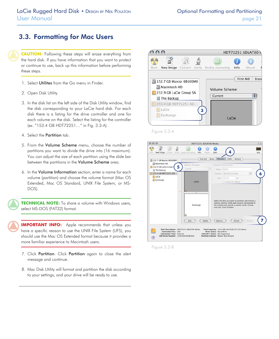 Formatting for mac users, Formatting for mac users 3.3, User manual | Lacie rugged hard disk | LaCie Rugged Hard Disk User Manual | Page 21 / 28