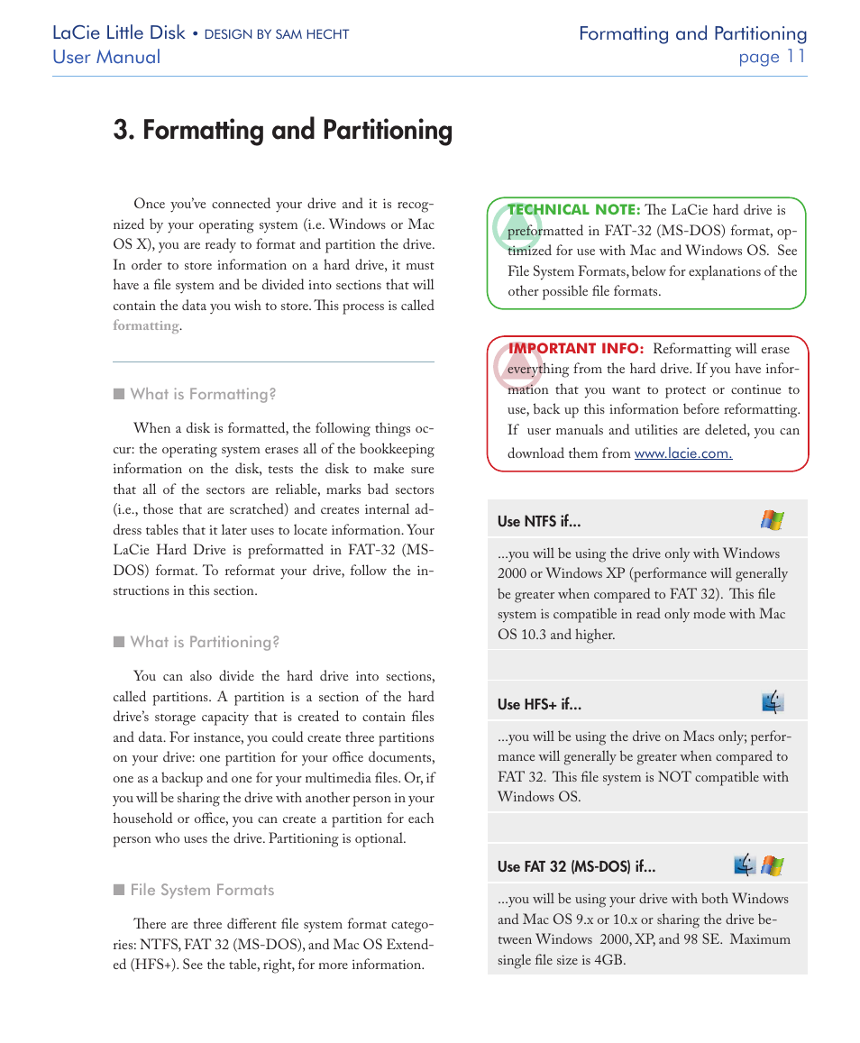 Formatting and partitioning, Lacie little disk, User manual page  formatting and partitioning | LaCie LITTLE DISK USB 2.0 User Manual | Page 12 / 23