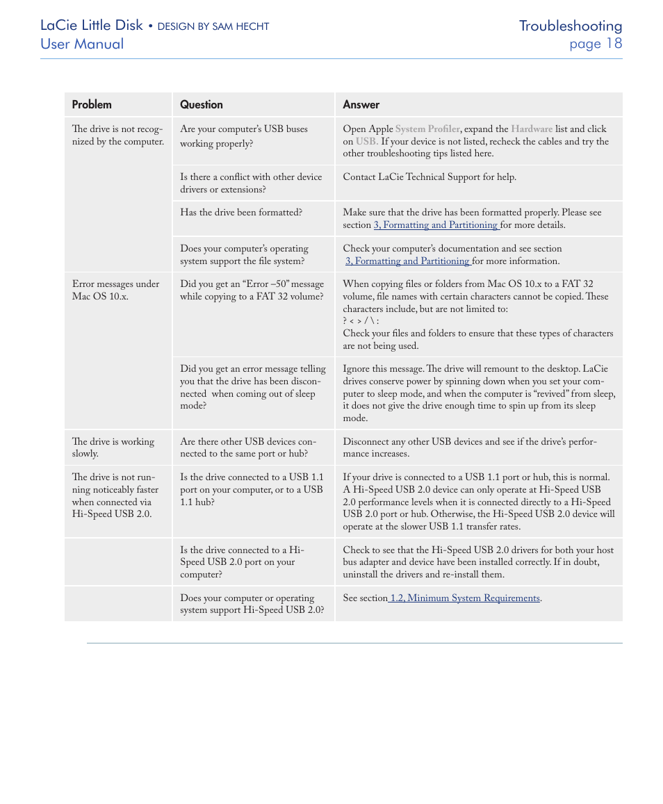 Lacie little disk, User manual page  troubleshooting | LaCie LITTLE DISK USB 2.0 User Manual | Page 19 / 23