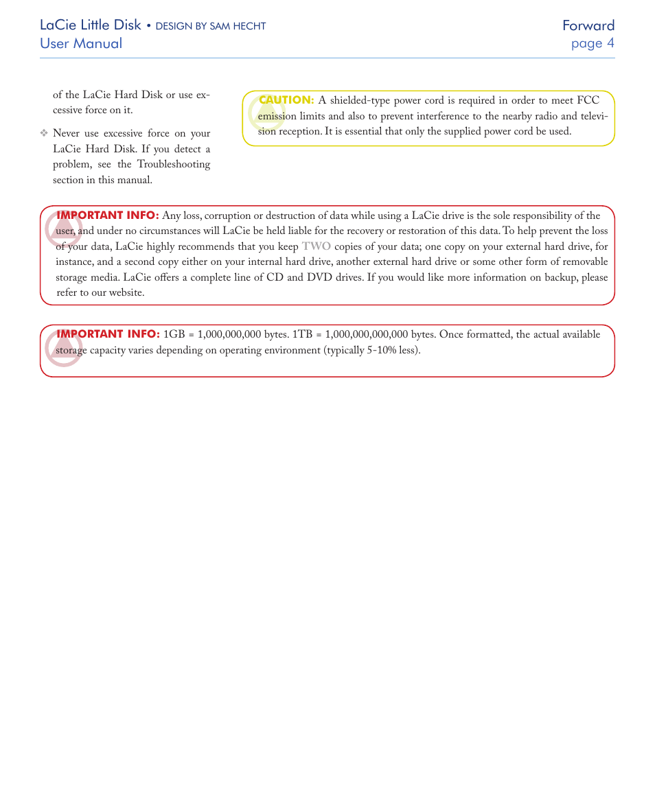Lacie little disk, User manual page  forward | LaCie LITTLE DISK USB 2.0 User Manual | Page 5 / 23