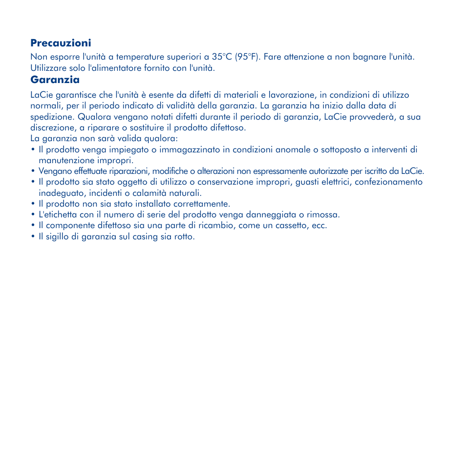 Lacie desktop hard disk, Guida d'installazione rapida, Precauzioni | Garanzia | LaCie Hard Disk MAX User Manual | Page 11 / 44