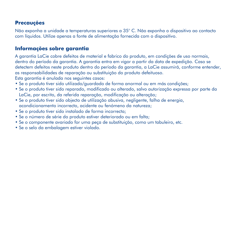 Lacie desktop hard disk, Guia de instalação rápida, Precauções | Informações sobre garantia | LaCie Hard Disk MAX User Manual | Page 19 / 44