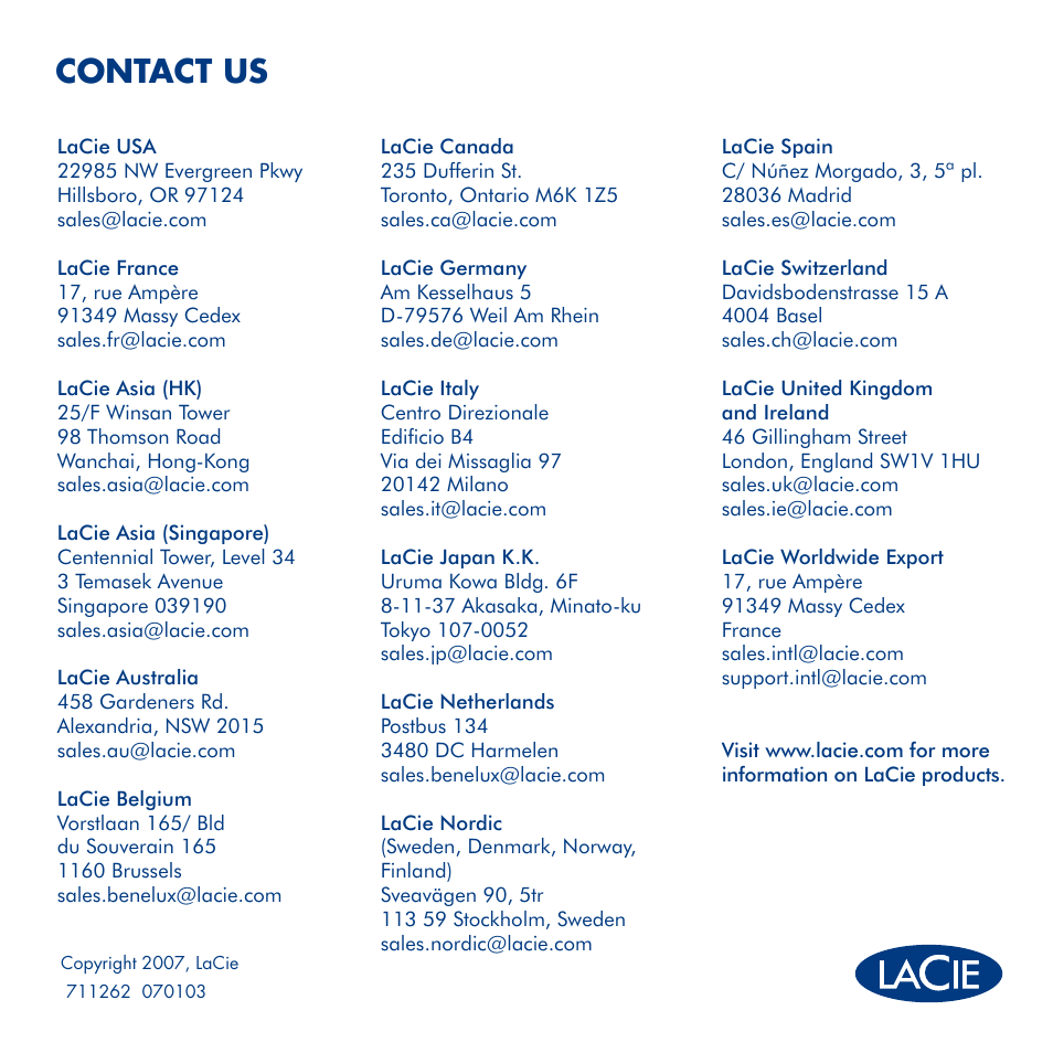 Contact us | LaCie 500 User Manual | Page 24 / 24