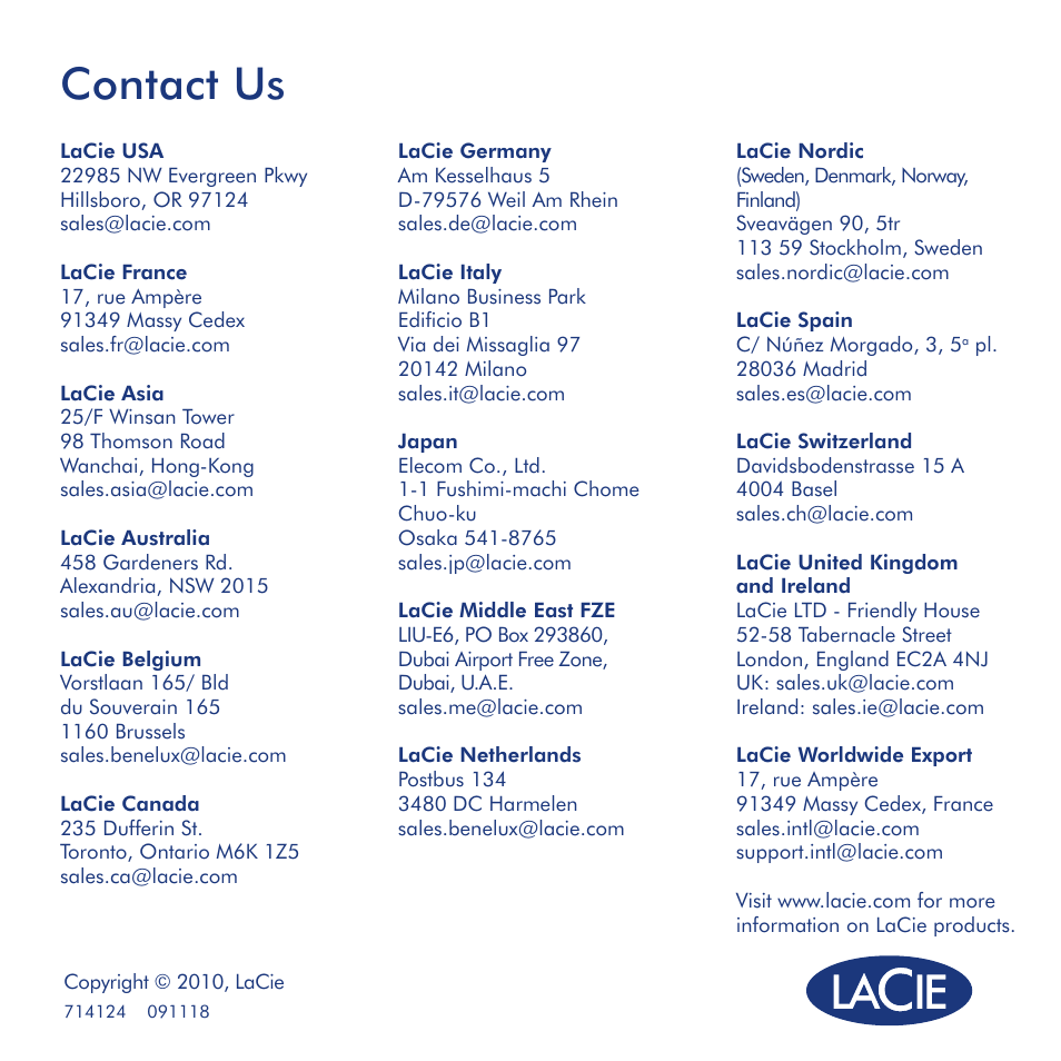 Contact us | LaCie d2 Quadra User Manual | Page 24 / 24