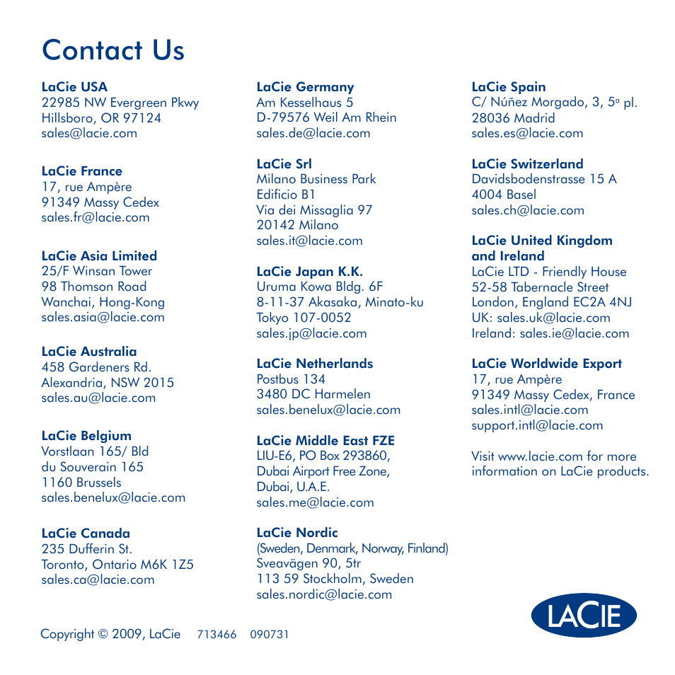 Contact us | LaCie Hard Disk Quadra User Manual | Page 24 / 24