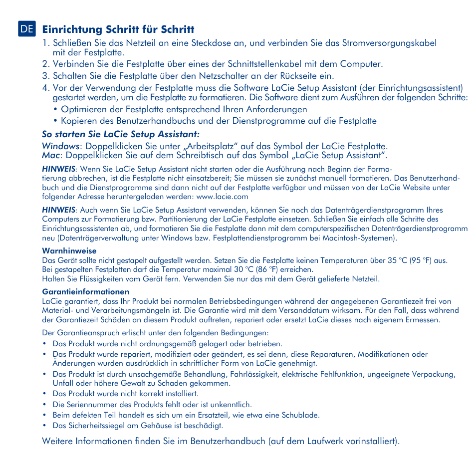 Einrichtung schritt für schritt | LaCie Hard Disk Quadra User Manual | Page 9 / 24