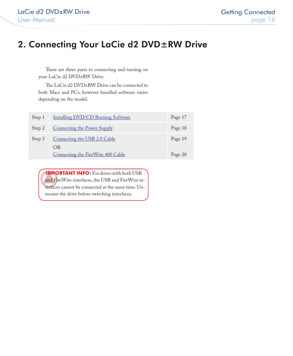 Connecting your lacie d2 dvd±rw drive | LaCie 400USB User Manual | Page 17 / 39