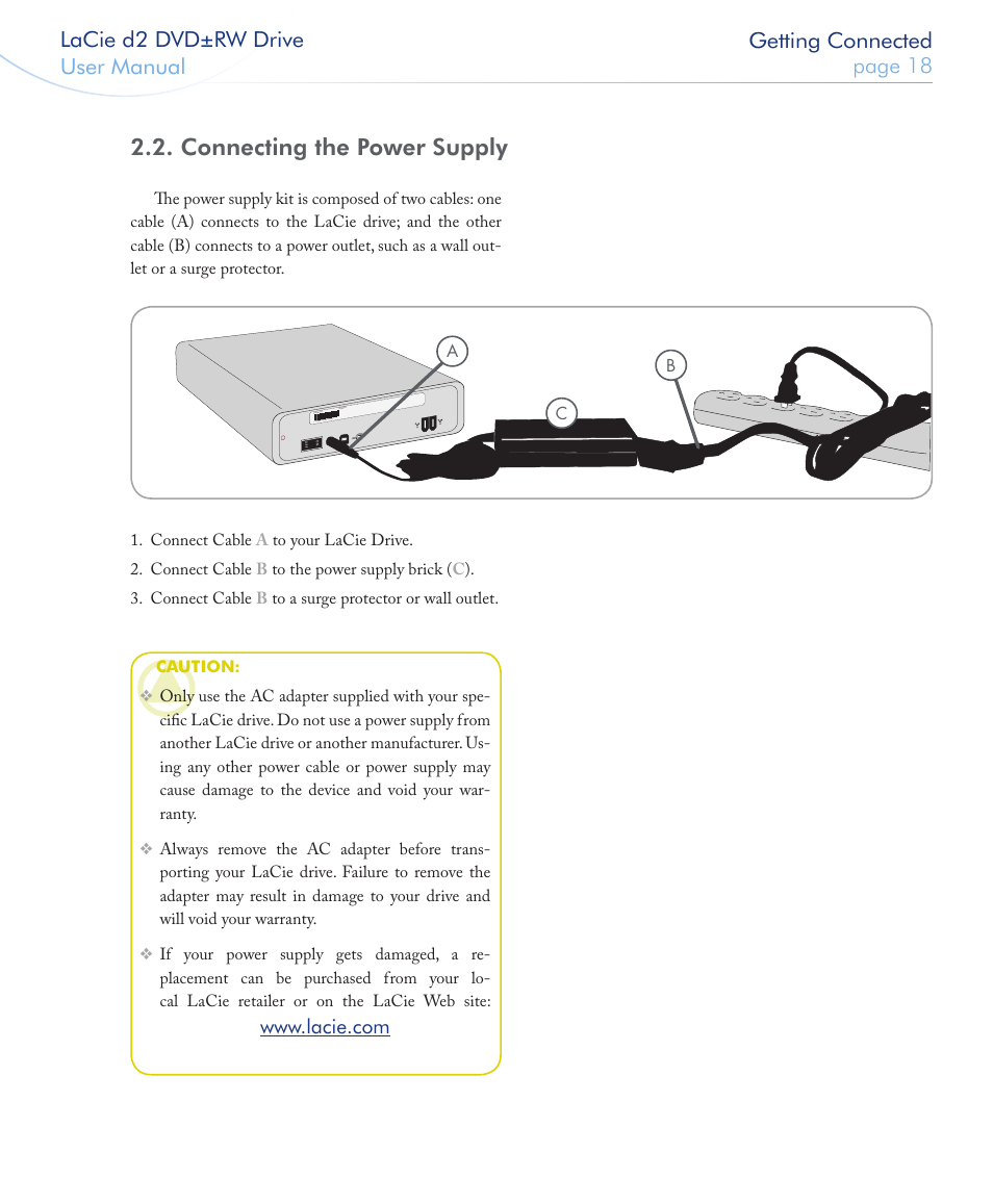 Connecting the power supply | LaCie 400USB User Manual | Page 19 / 39
