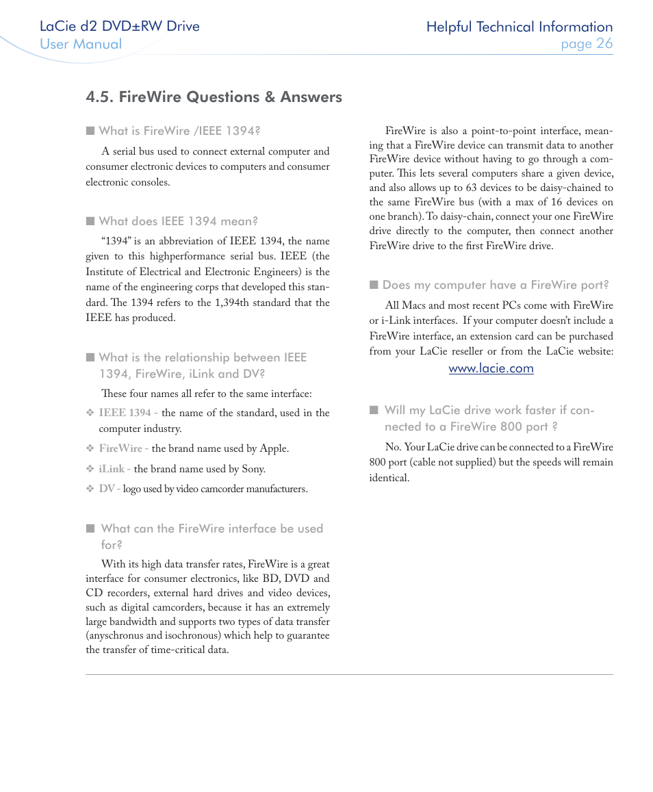 Firewire questions & answers | LaCie 400USB User Manual | Page 27 / 39