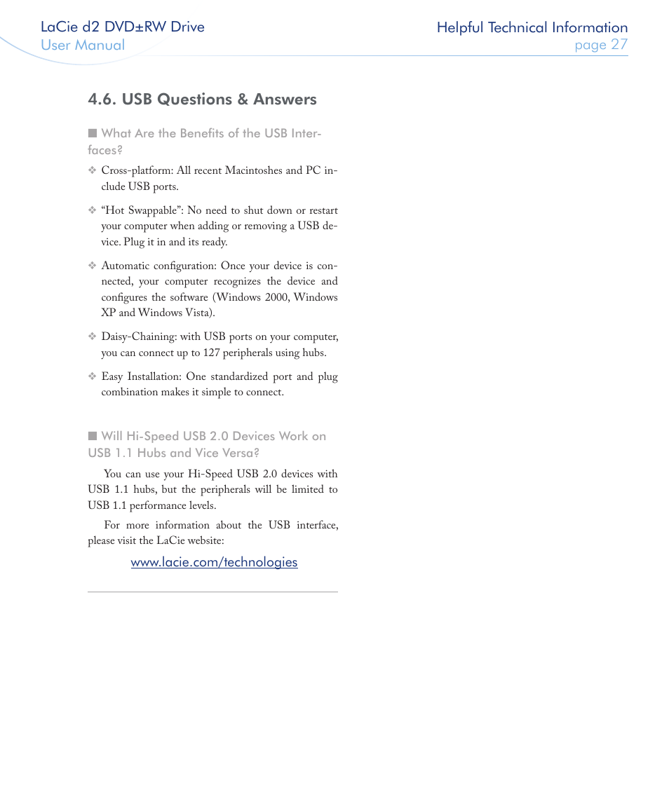 Usb questions & answers | LaCie 400USB User Manual | Page 28 / 39