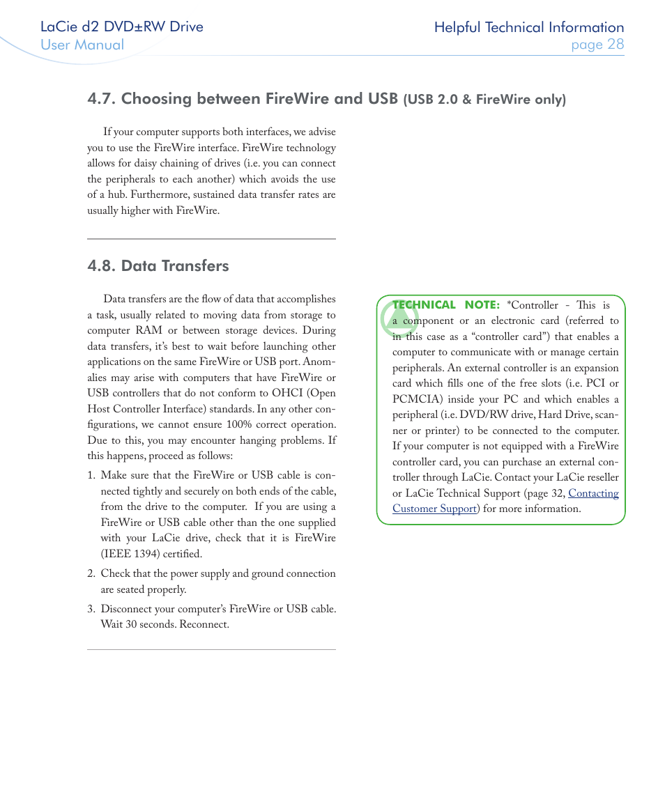 Data transfers, Choosing between firewire and usb | LaCie 400USB User Manual | Page 29 / 39