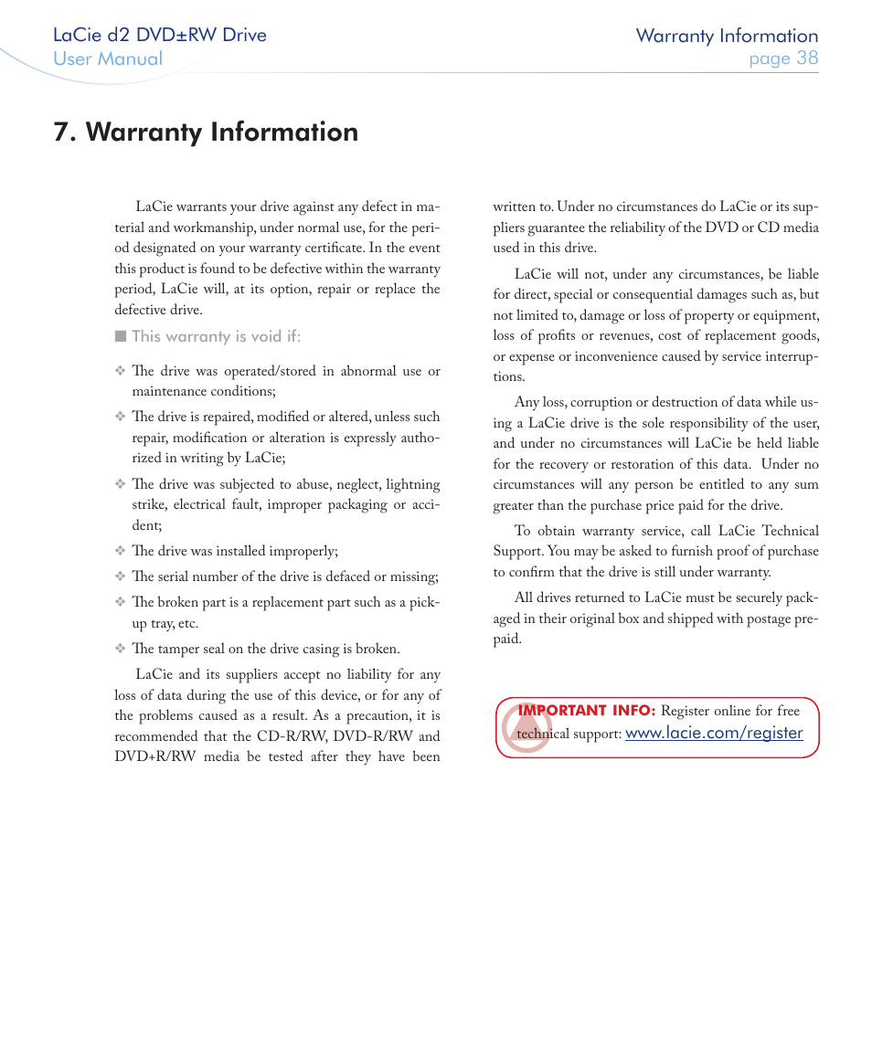 Warranty information | LaCie 400USB User Manual | Page 39 / 39