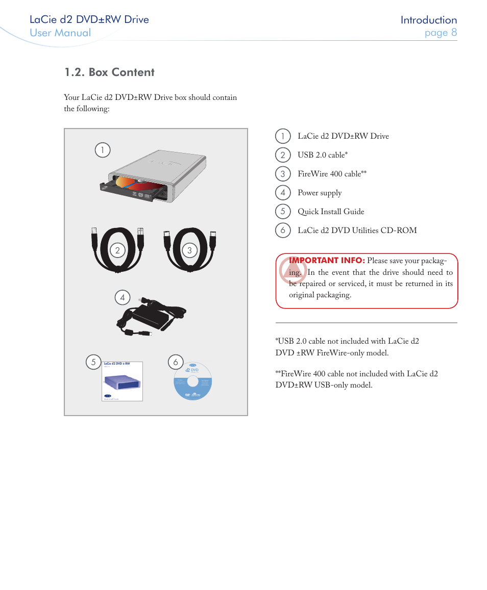 Box content | LaCie 400USB User Manual | Page 9 / 39