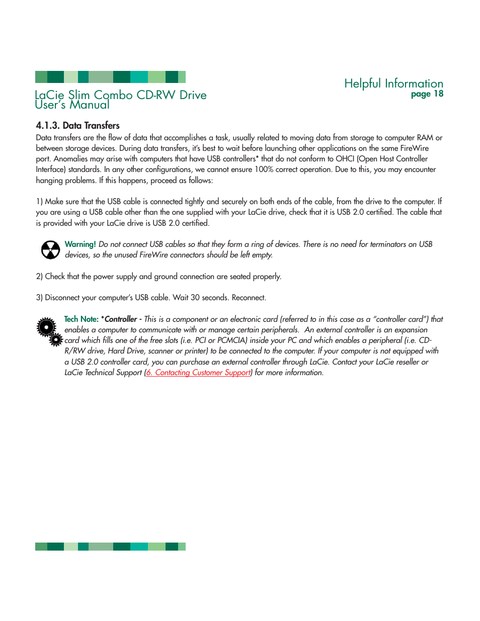 Data transfers, Helpful information, Lacie slim combo cd-rw drive user’s manual | LaCie 1038 User Manual | Page 19 / 28