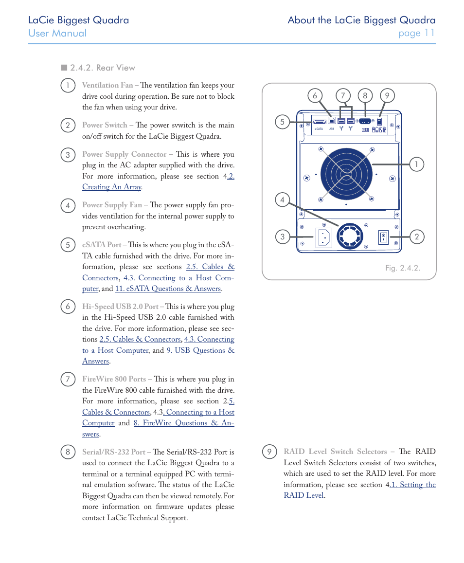 Rear view | LaCie FIREWIRE 800/400 User Manual | Page 12 / 59