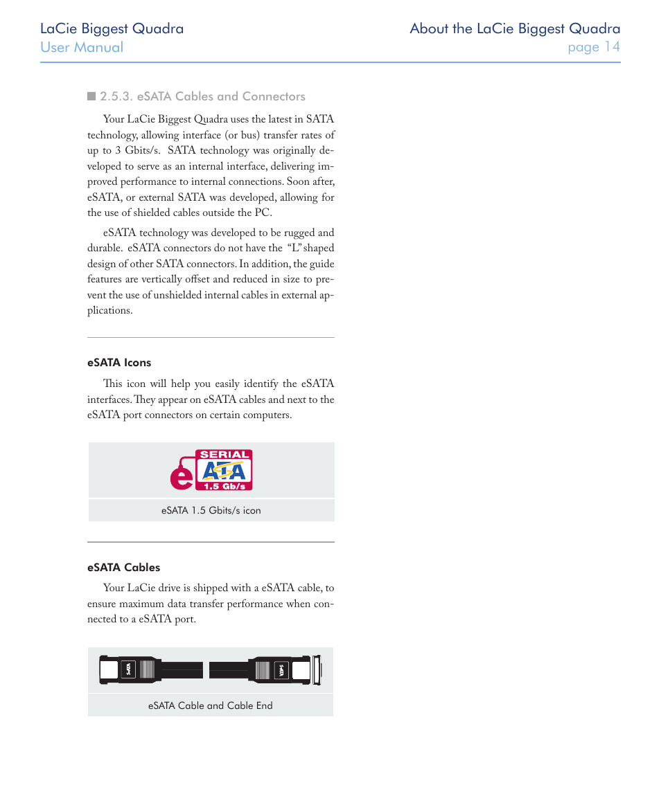 Esata cables and connectors | LaCie FIREWIRE 800/400 User Manual | Page 15 / 59