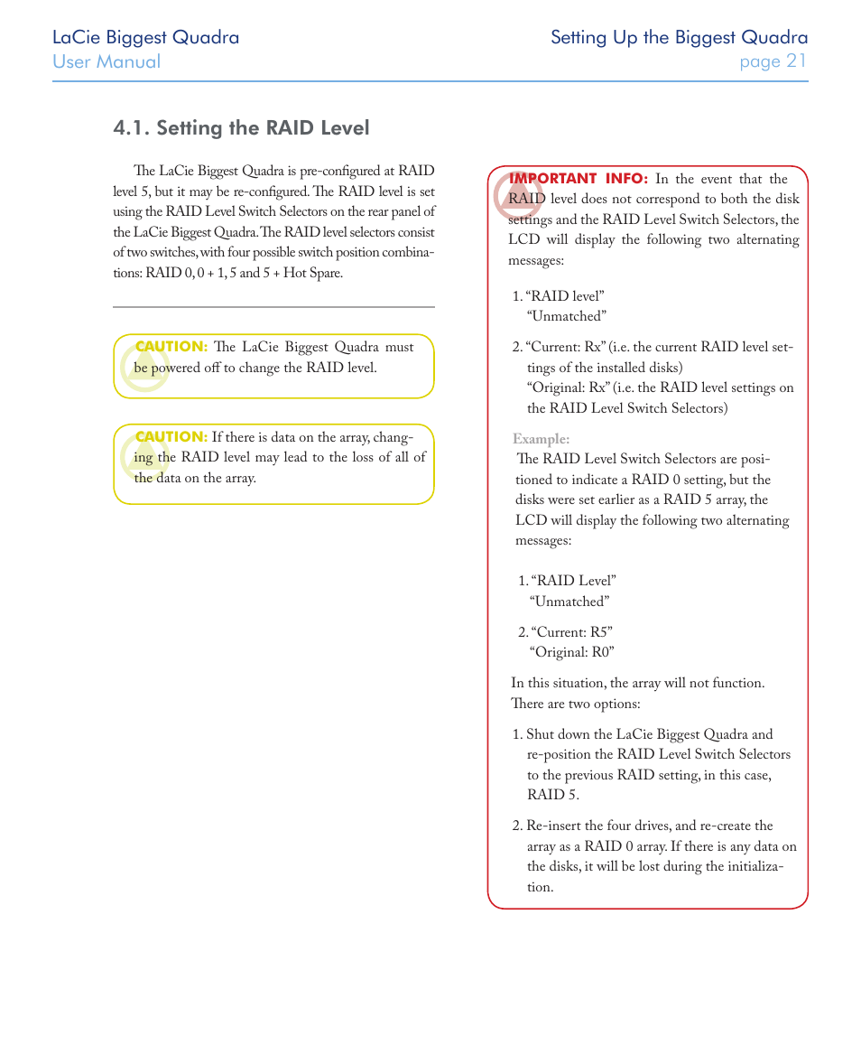 Setting the raid level | LaCie FIREWIRE 800/400 User Manual | Page 22 / 59