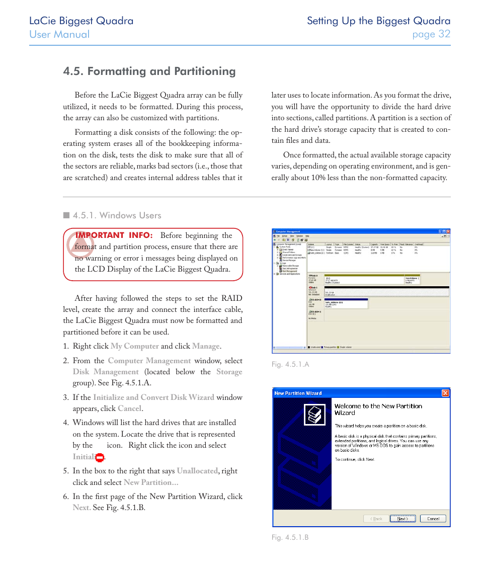 Formatting and partitioning, Windows users | LaCie FIREWIRE 800/400 User Manual | Page 33 / 59