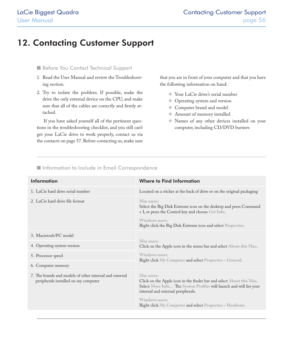 Contacting customer support | LaCie FIREWIRE 800/400 User Manual | Page 57 / 59