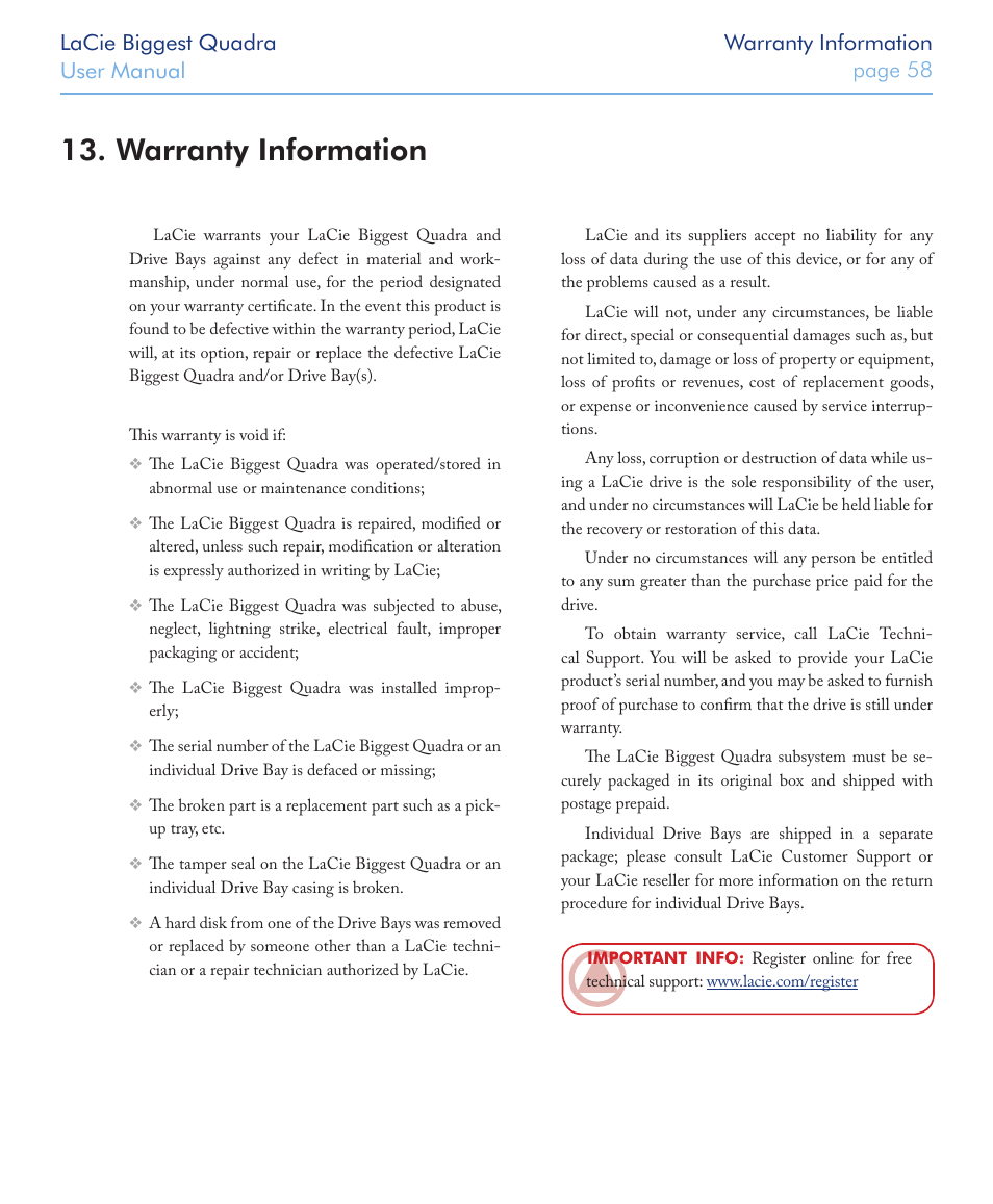 Warranty information | LaCie FIREWIRE 800/400 User Manual | Page 59 / 59