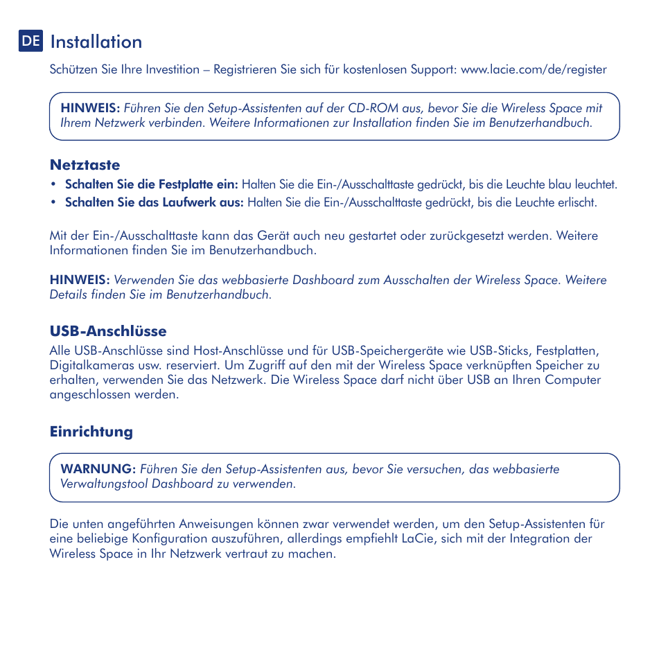 Installation | LaCie Wireless Space User Manual | Page 12 / 40