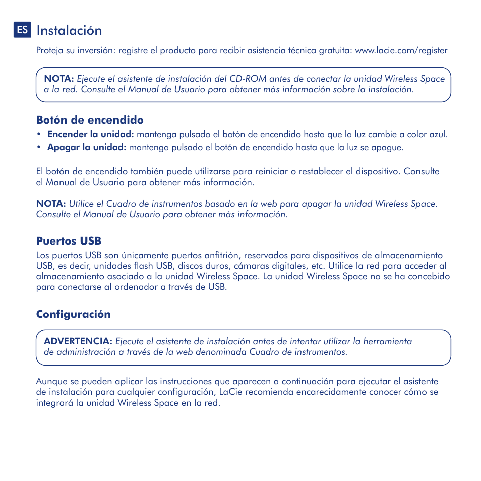 Instalación | LaCie Wireless Space User Manual | Page 14 / 40