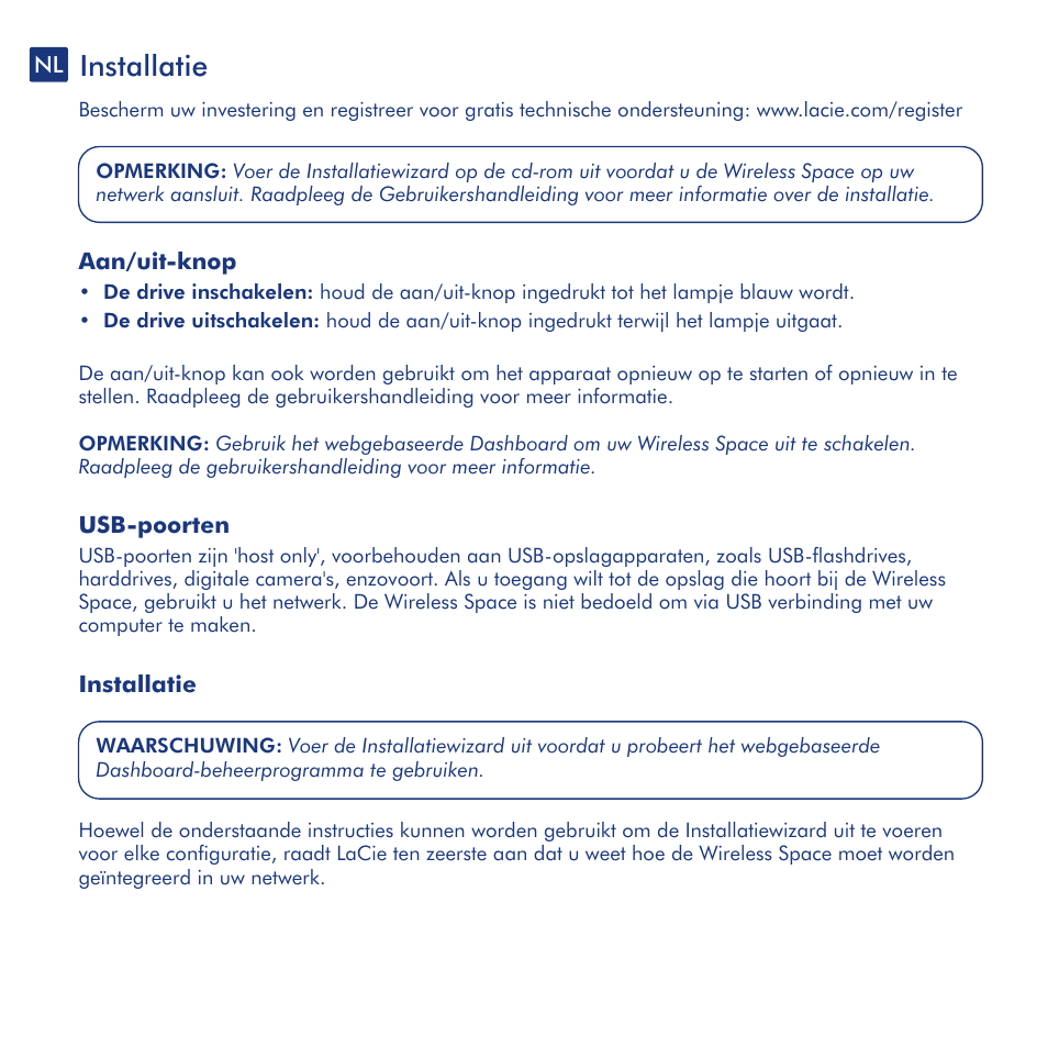 Installatie | LaCie Wireless Space User Manual | Page 16 / 40