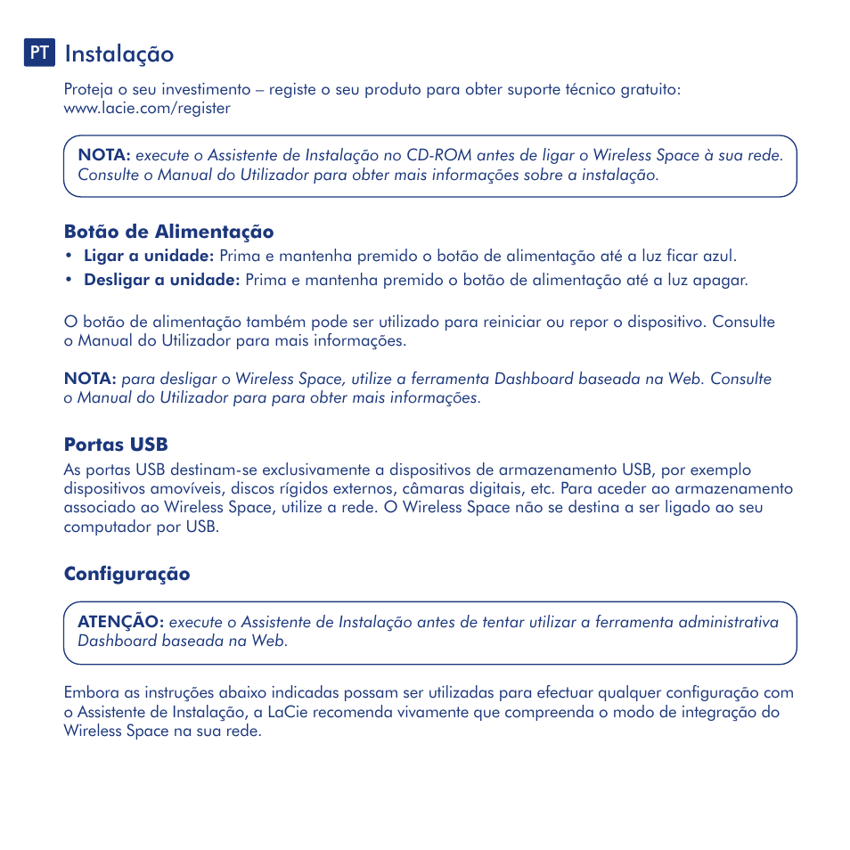 Instalação | LaCie Wireless Space User Manual | Page 18 / 40