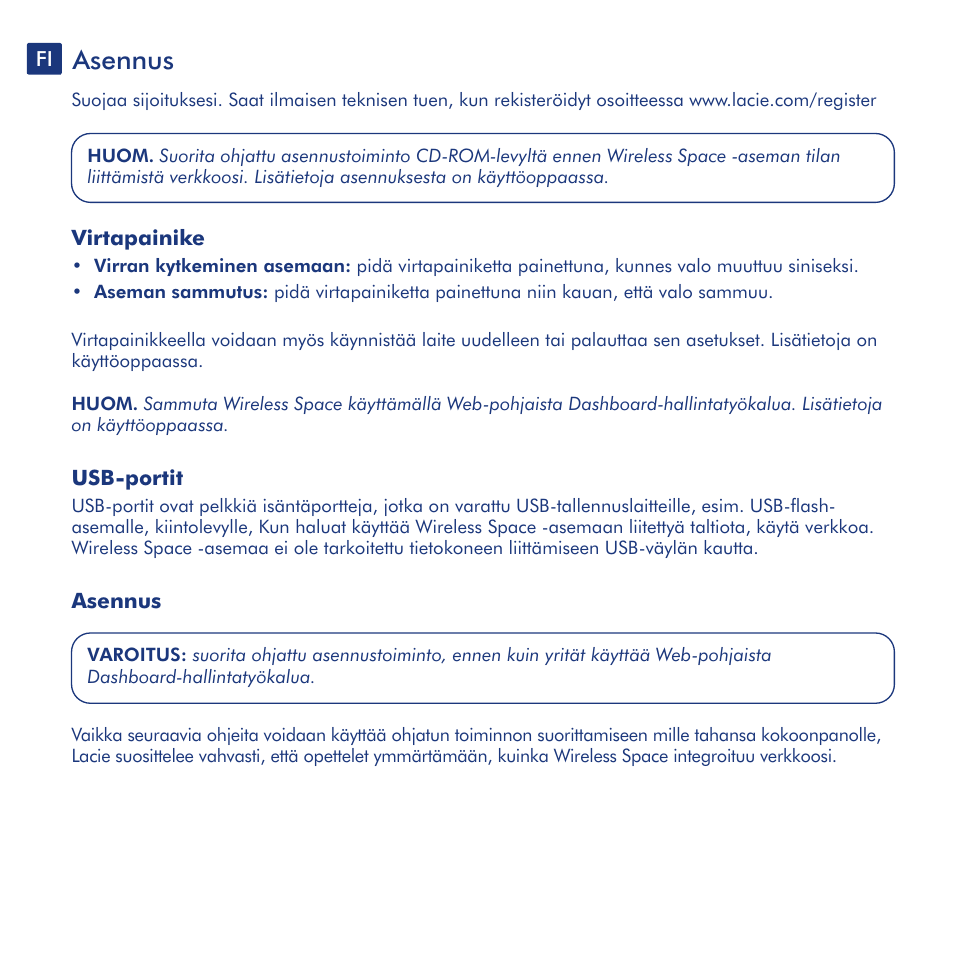 Asennus | LaCie Wireless Space User Manual | Page 24 / 40