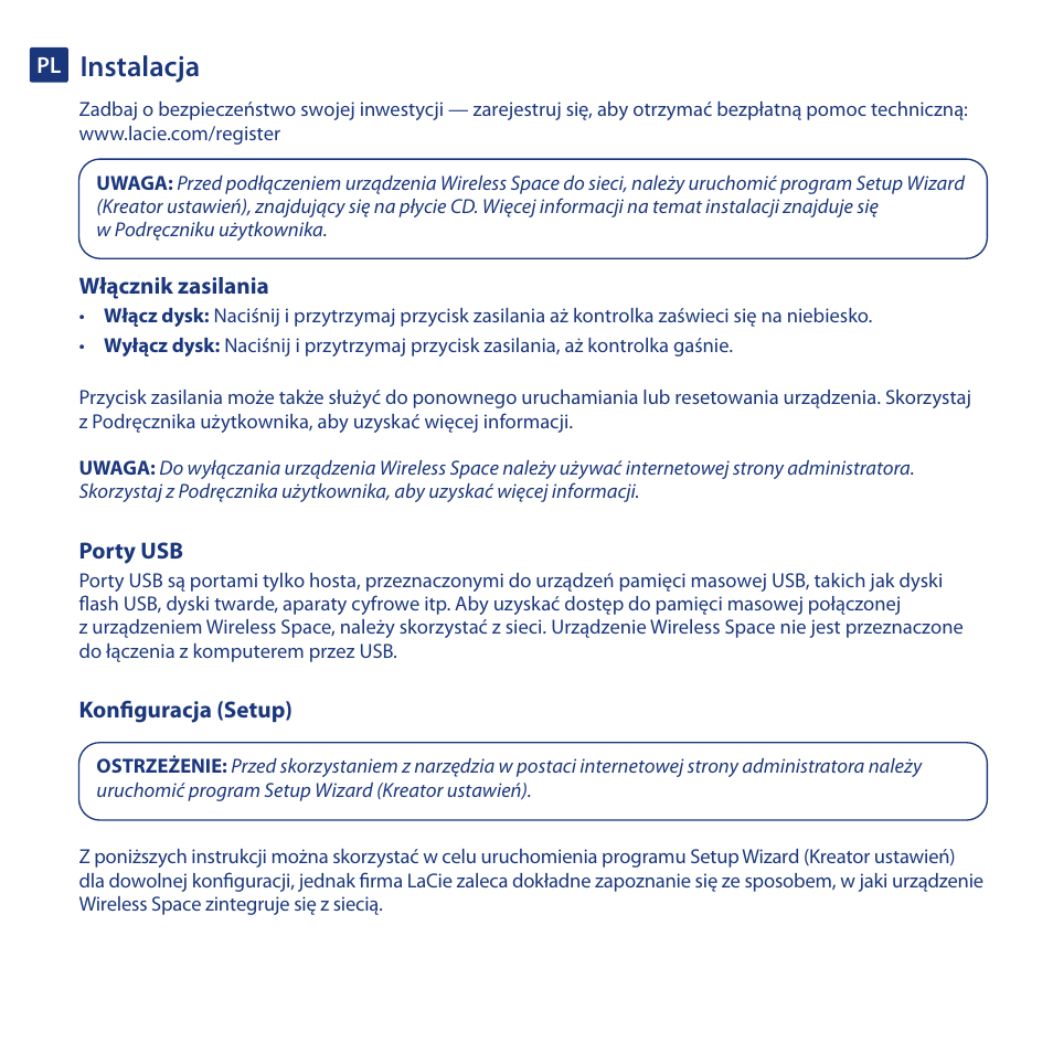 Instalacja | LaCie Wireless Space User Manual | Page 26 / 40