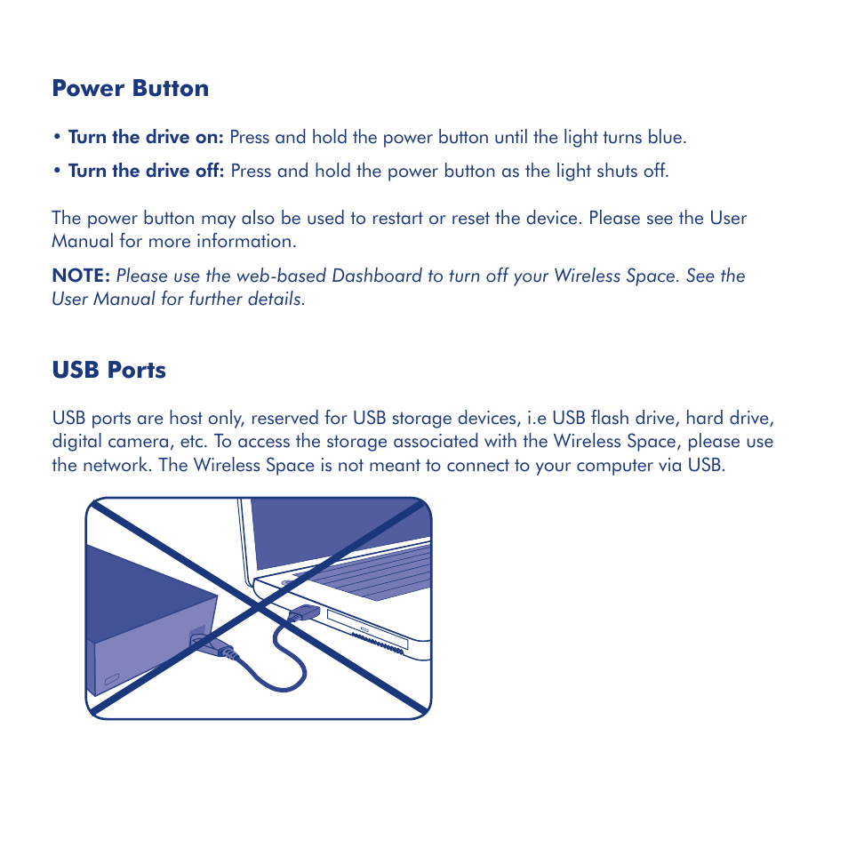 Power button usb ports | LaCie Wireless Space User Manual | Page 4 / 40