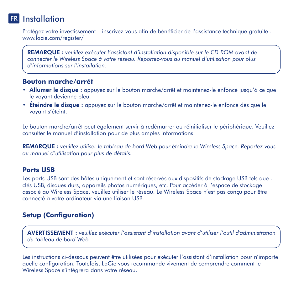 Installation | LaCie Wireless Space User Manual | Page 8 / 40