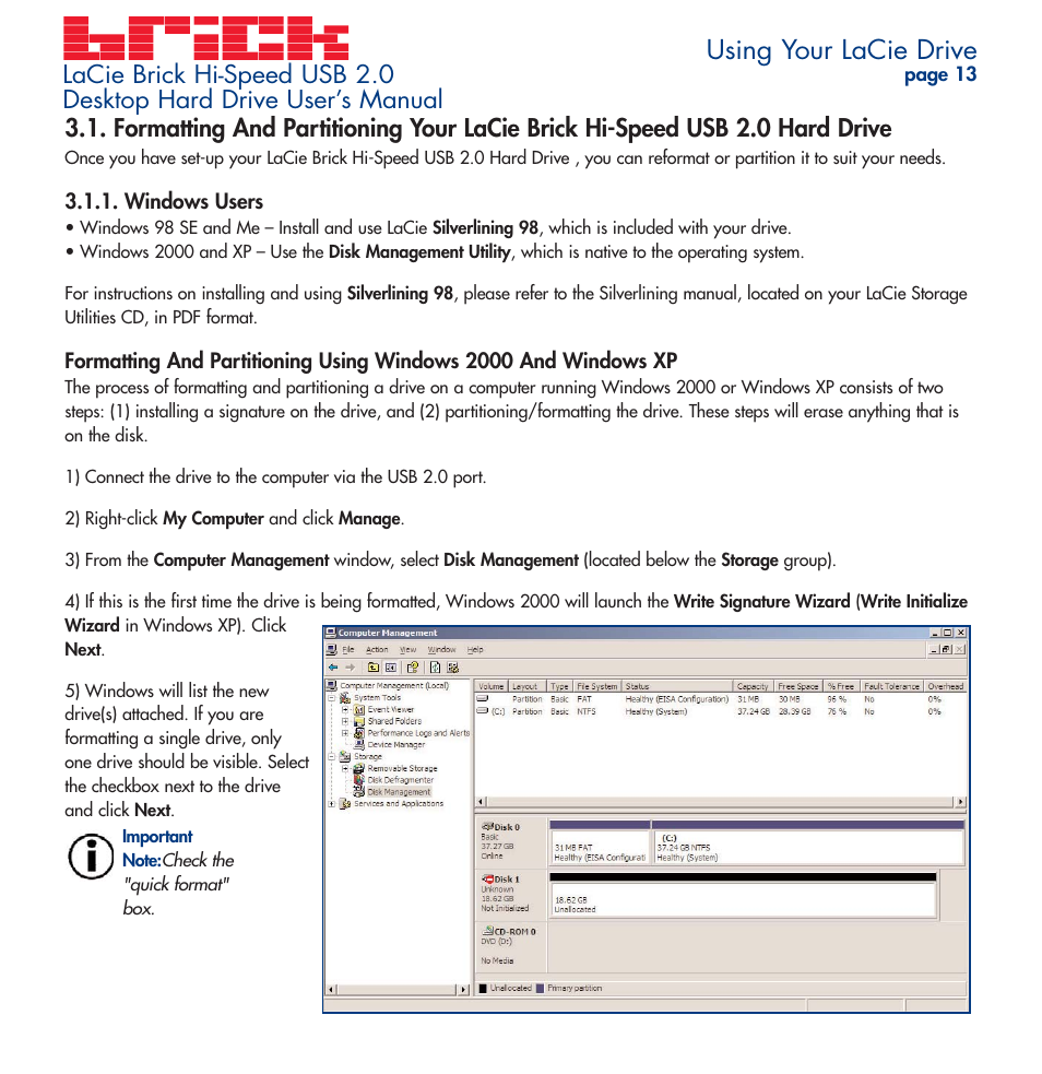 Windows users, Using your lacie drive | LaCie Brick User Manual | Page 13 / 28