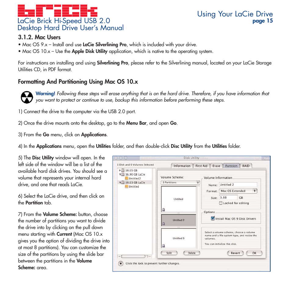 Mac users, Using your lacie drive | LaCie Brick User Manual | Page 15 / 28