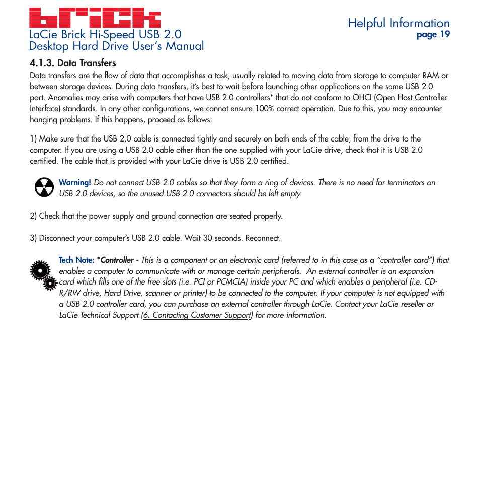 Data transfers, Helpful information | LaCie Brick User Manual | Page 19 / 28