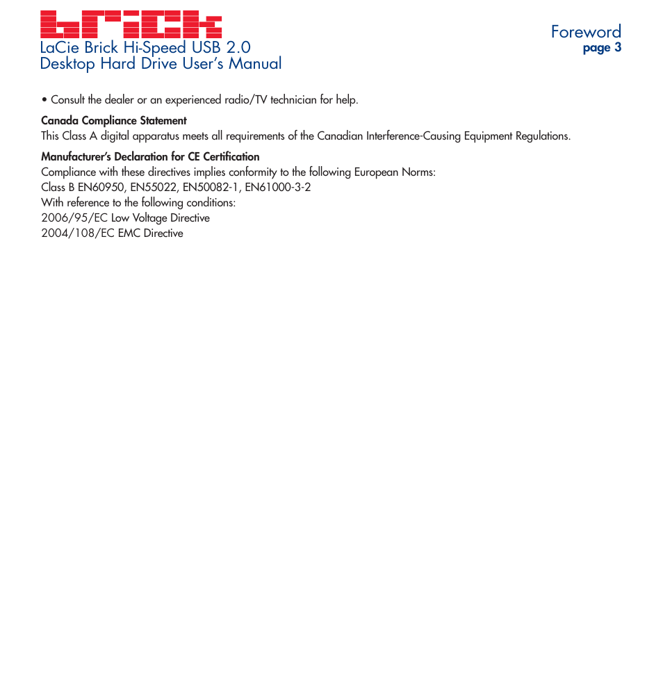 Foreword | LaCie Brick User Manual | Page 3 / 28