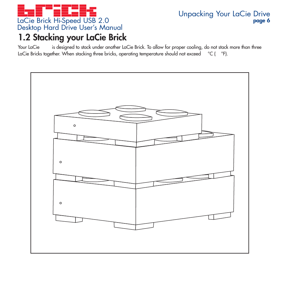 Stacking your lacie brick, 2 stacking your lacie brick | LaCie Brick User Manual | Page 6 / 28