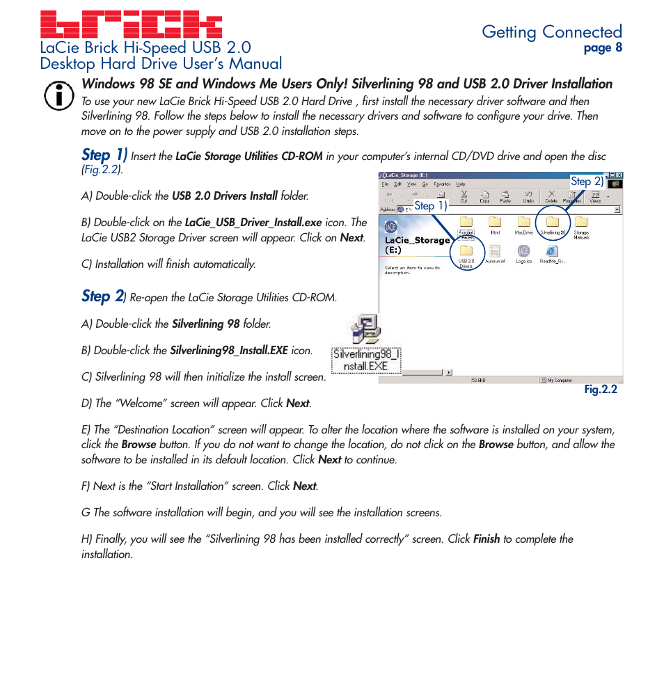 Getting connected, Step 1), Step 2 | LaCie Brick User Manual | Page 8 / 28