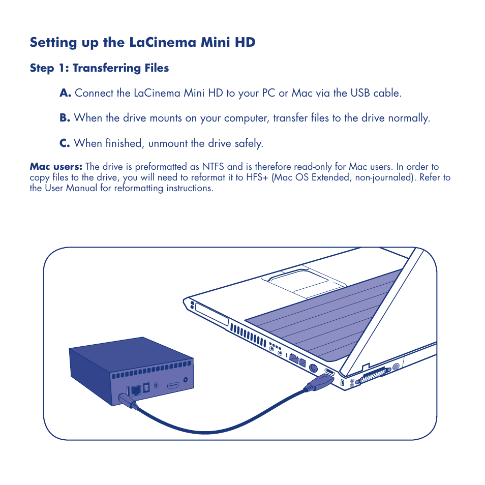 Setting up the lacinema mini hd | LaCie LaCinema Mini HD User Manual | Page 6 / 44