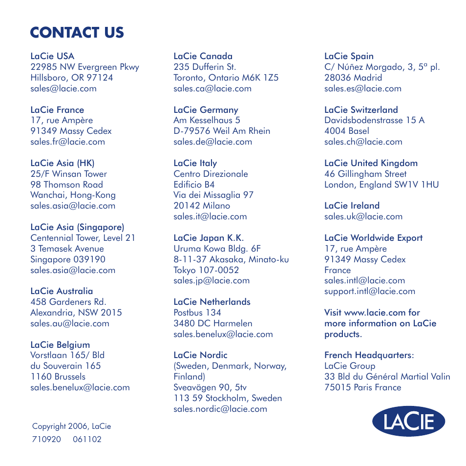 Contact us | LaCie Speaker User Manual | Page 13 / 13