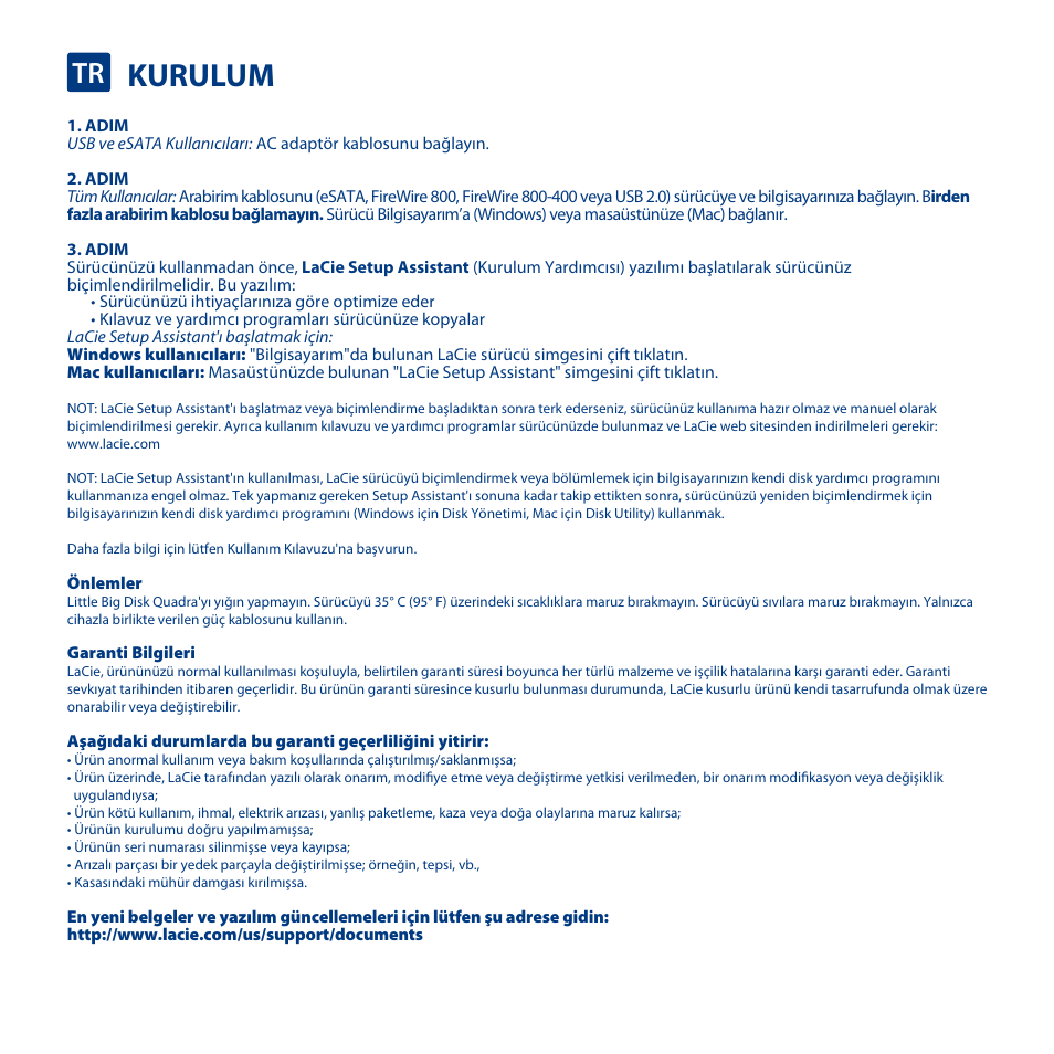 Kurulum | LaCie Little Big Disk Quadra User Manual | Page 21 / 24