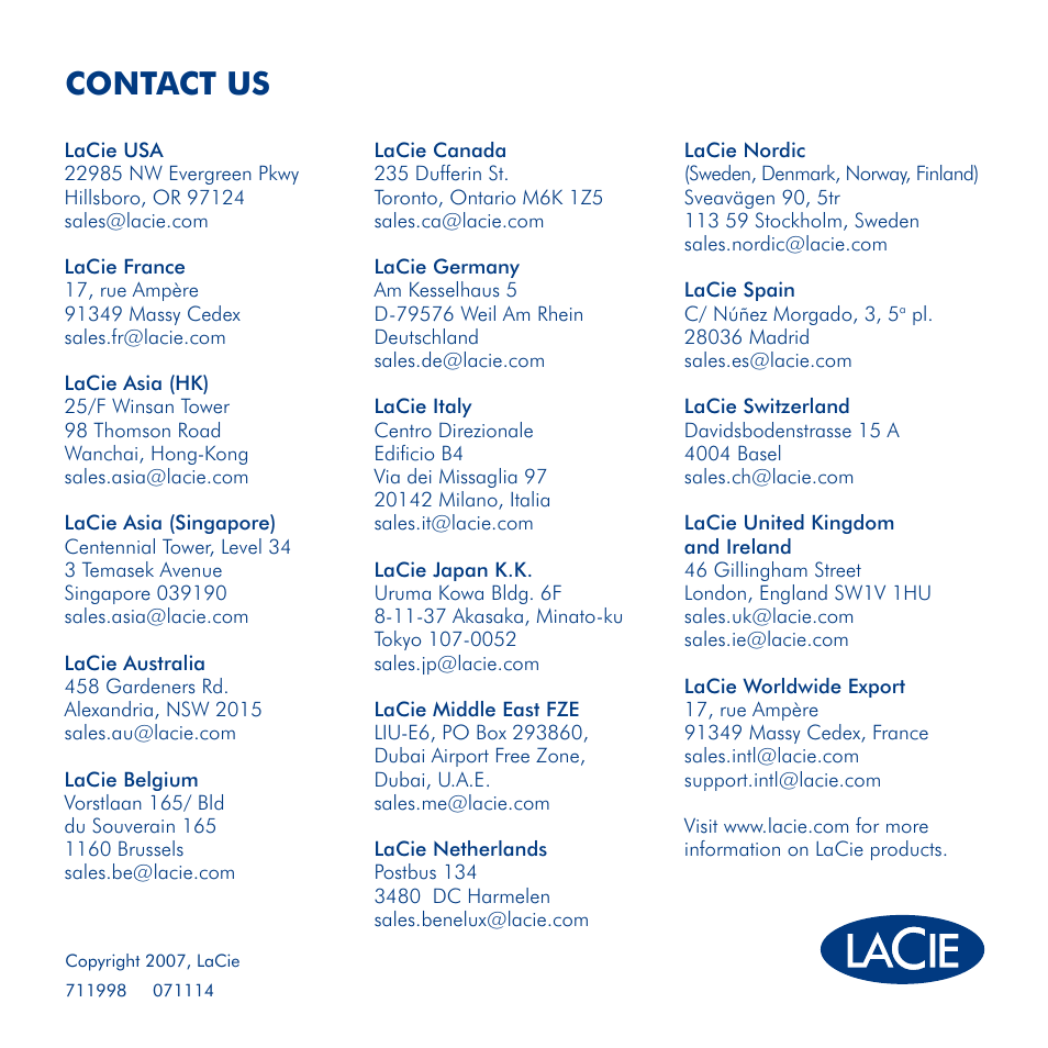 Contact us | LaCie Little Big Disk Quadra User Manual | Page 24 / 24