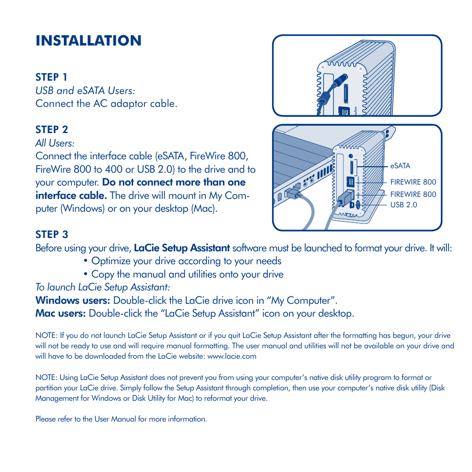 Installation | LaCie Little Big Disk Quadra User Manual | Page 4 / 24