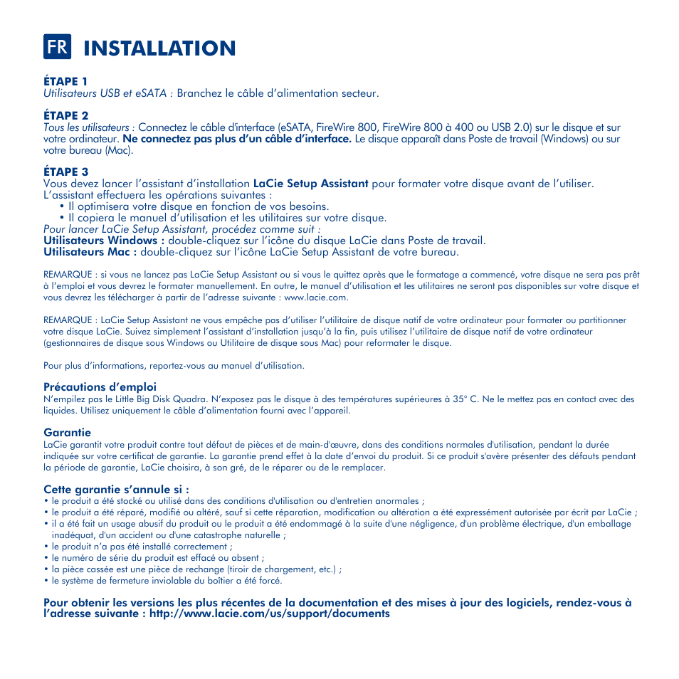 Installation | LaCie Little Big Disk Quadra User Manual | Page 6 / 24