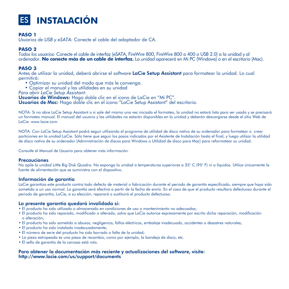 Instalación | LaCie Little Big Disk Quadra User Manual | Page 9 / 24