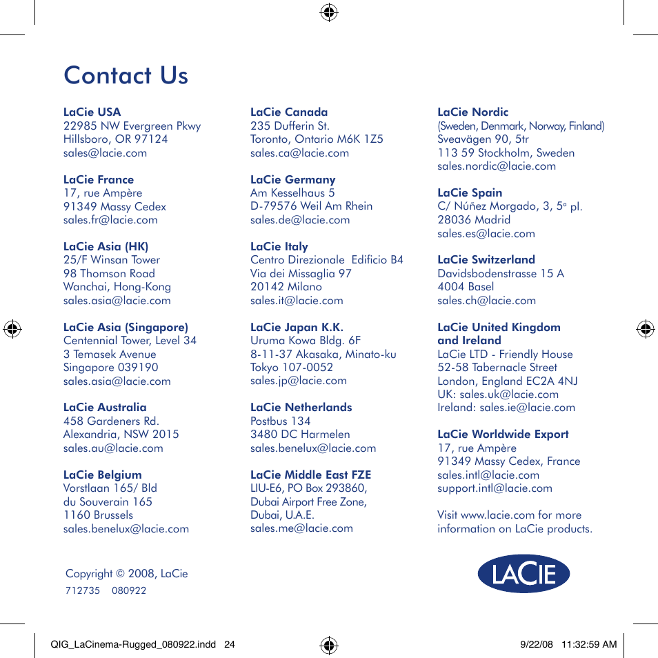 Contact us | LaCie LaCinema Rugged User Manual | Page 24 / 24