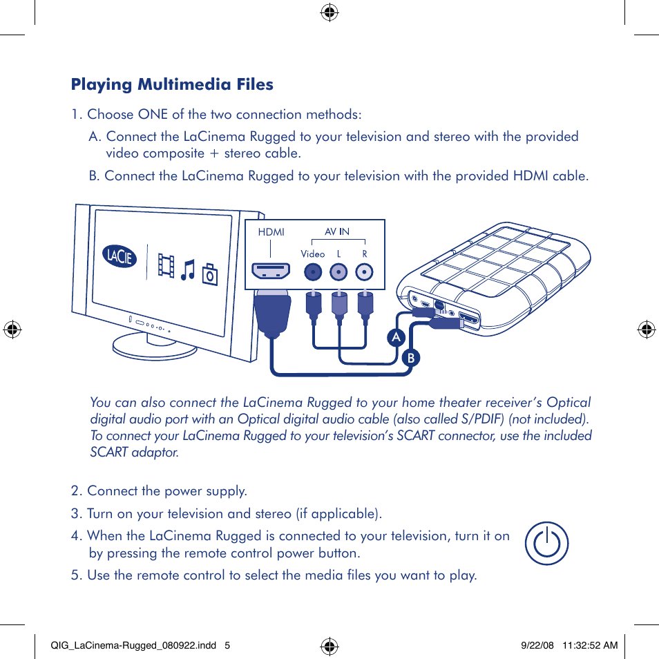 Playing multimedia files | LaCie LaCinema Rugged User Manual | Page 5 / 24