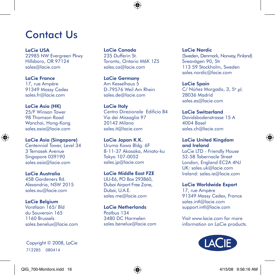 Contact us | LaCie 700 User Manual | Page 16 / 16