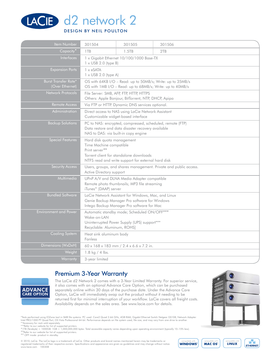 D2 network 2, Premium 3-year warranty, Advance | LaCie d2 network 2 User Manual | Page 4 / 4